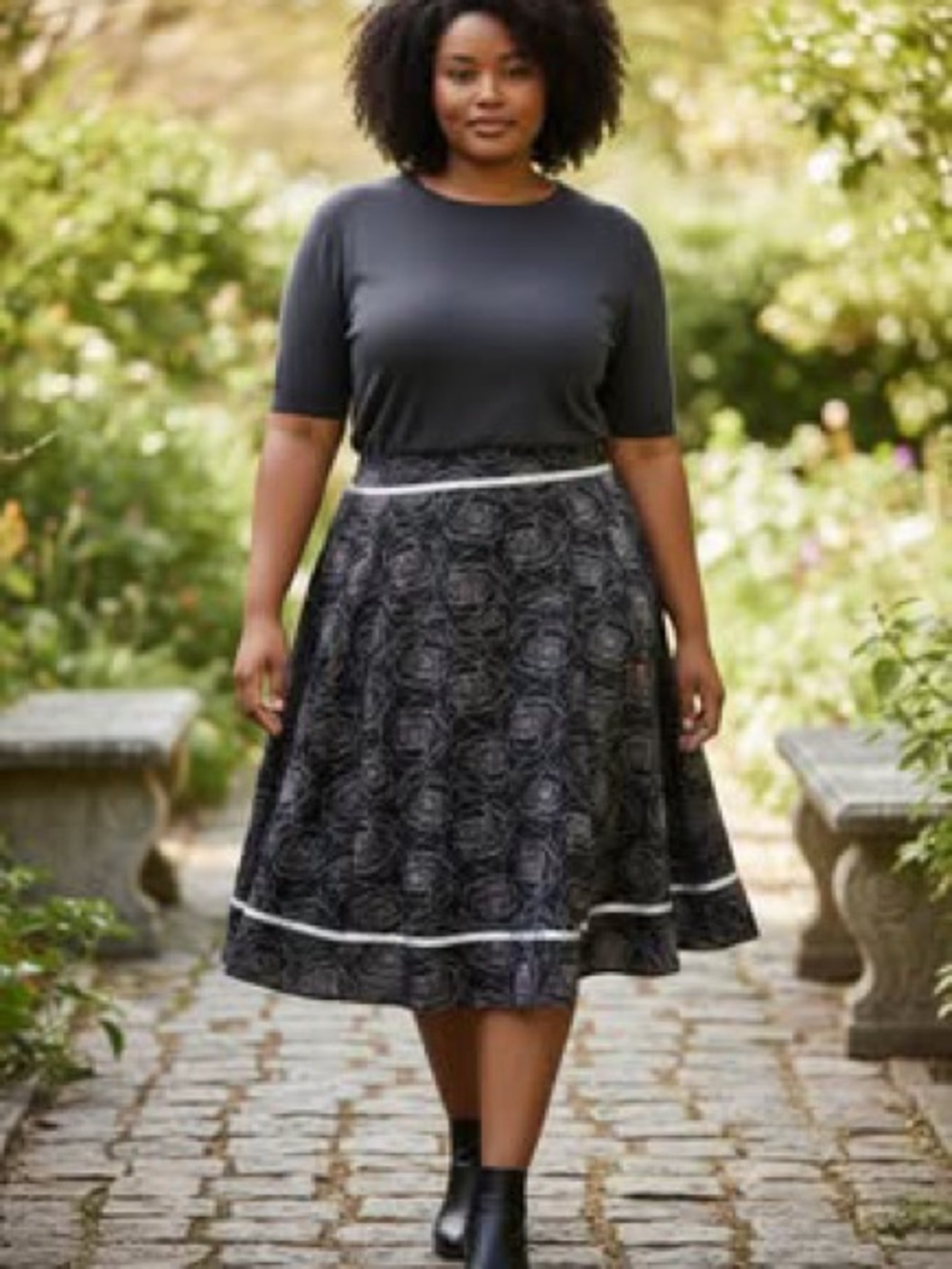 Embroidered A-Line Skirt with Ribbon Detailing